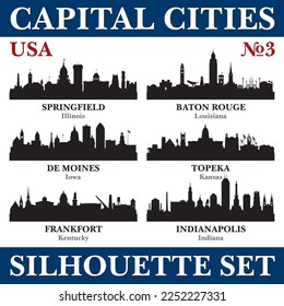 Capital cities skyline set. USA. Part 3. Vector silhouette background illustration.