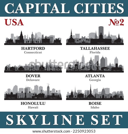 Capital cities skyline set. USA. Part 2. Vector silhouette background illustration.