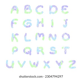 Capital colored cheerful mosaic alphabet letters illustration in doodle style. Isolated vector letters on a white background.