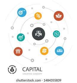 capital colored circle concept with simple icons. Contains such elements as dividends, money, investment, success 