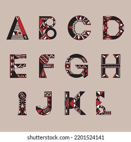 Capital English alphabet aboriginal totem design A-L