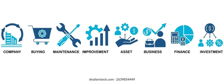 Capital expenditure icon set vector illustration concept with icon of company, buying, maintenance, improvement, asset, business, finance, investment