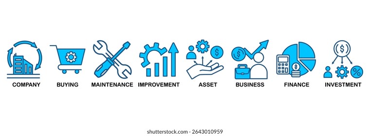 Capital expenditure icon set vector illustration concept with icon of company, buying, maintenance, improvement, asset, business, finance, investment