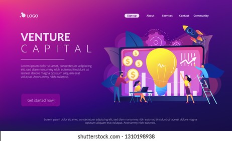 Capital fund financing small firm with high growth potential. Venture capital, venture investment, venture financing, business angel concept. Website vibrant violet landing web page template.