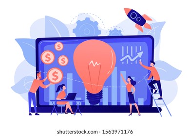 Capital fund financing small firm with high growth potential. Venture capital, venture investment, venture financing, business angel concept. Pinkish coral bluevector isolated illustration