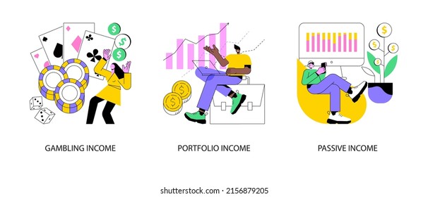 Capital gain abstract concept vector illustration set. Gambling, portfolio and passive income, online casino, investments and bonds, cash flow, money slot, mutual fund, finance abstract metaphor.