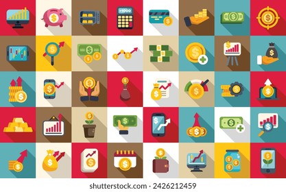 Capital gain icons set flat vector. Economic business. Investment money