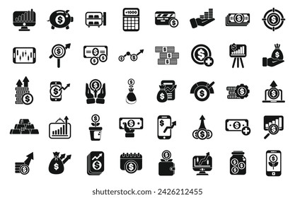 Capital gain icons set simple vector. Economic business. Investment money