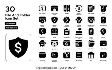 Capital Glyph Icon Set: Investments, Assets, and Financial Growth Icons