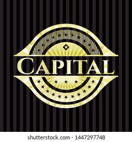 Capital gold shiny badge. Vector Illustration. Detailed.