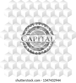 Capital grey emblem with geometric cube white background