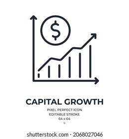 Capital Growth Editable Stroke Outline Icon Isolated On White Background Flat Vector Illustration. Pixel Perfect. 64 X 64.