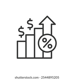 Investimentos de crescimento de capital, ícone em design de linha. Capital, crescimento, investimento, aumento, lucro, retorno, ativos no vetor de fundo branco. Ícone de traçado editável de investimentos de crescimento de capital