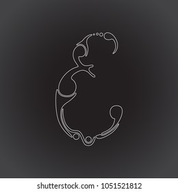 Capital hand drawn letter E on black background. Vector design element. Elegant logo for your ideas.