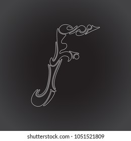 Capital hand drawn letter F on black background. Vector design element. Elegant logo for your ideas.