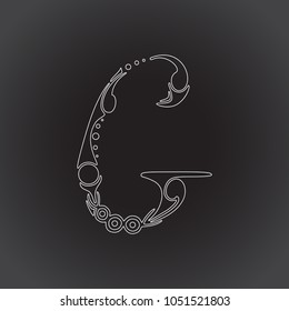 Capital hand drawn letter G on black background. Vector design element. Elegant logo for your ideas.