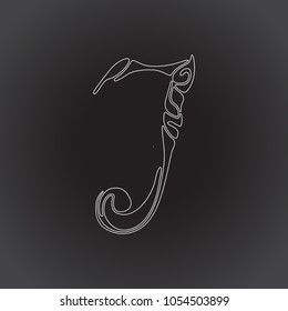 Capital hand drawn letter I on black background. Vector design element. Elegant logo for your ideas.