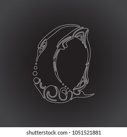 Capital hand drawn letter Q on black background. Vector design element. Elegant logo for your ideas.