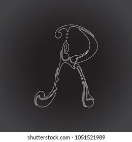 Capital hand drawn letter R on black background. Vector design element. Elegant logo for your ideas.