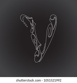 Capital hand drawn letter V on black background. Vector design element. Elegant logo for your ideas.