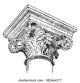 Capital has hooks (xii Century), Saint-Leu church of esserent, vintage engraved illustration. Dictionary of words and things - Larive and Fleury - 1895. 