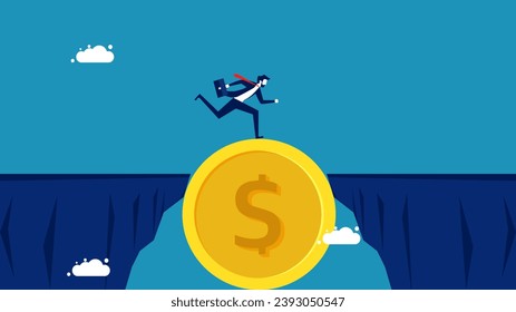 Capital helps overcome the financial crisis. Businessman crossing Money Bridge 