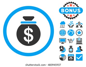 Capital icon with bonus design elements. Vector illustration style is flat iconic bicolor symbols, blue and gray colors, white background.