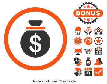 Capital icon with bonus pictogram. Vector illustration style is flat iconic bicolor symbols, orange and gray colors, white background.