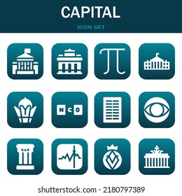 capital icon set. Vector  illustrations related with White house, Brandenburg gate and Pi