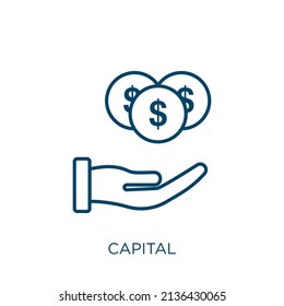 capital icon. Thin linear capital outline icon isolated on white background. Line vector capital sign, symbol for web and mobile