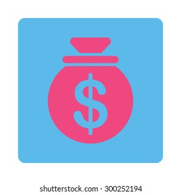 Capital icon. This flat rounded square button uses pink and blue colors and isolated on a white background.
