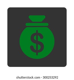 Capital icon. This flat rounded square button uses green and gray colors and isolated on a white background.