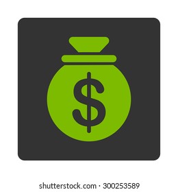 Capital icon. This flat rounded square button uses eco green and gray colors and isolated on a white background.