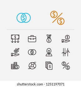 Capital icons set. Agriculture investment and capital icons with assets, inventor and income. Set of stats for web app logo UI design.