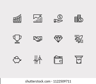 Capital Icons Set. Cooperation And Capital Icons With Financial Management, Stock And Cash Out. Set Of Invest For Web App Logo UI Design.