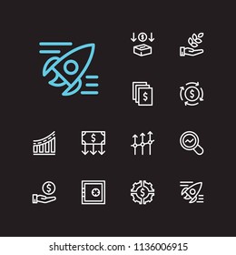 Capital icons set. Hand money and capital icons with agriculture investment, investment services and money transfer. Set of analysis for web app logo UI design.