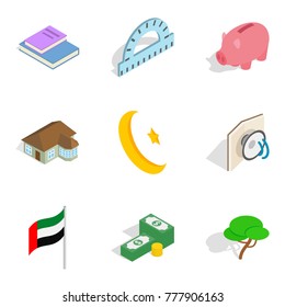 Capital icons set. Isometric set of 9 capital vector icons for web isolated on white background