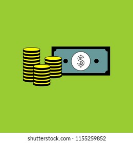 Capital illustration. bills and coins vector icon