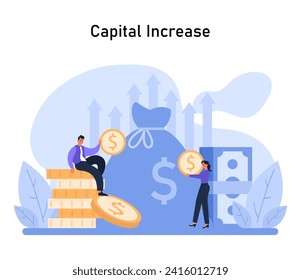 Capital Increase concept. Demonstrating strategies for enhancing financial assets and boosting economic potential. Flat vector illustration