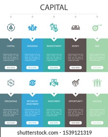 capital Infographic 10 option UI design.dividends, money, investment, success simple icons