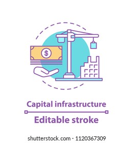 Capital infrastructure concept icon. Building development idea thin line illustration. Construction investment. Vector isolated outline drawing. Editable stroke