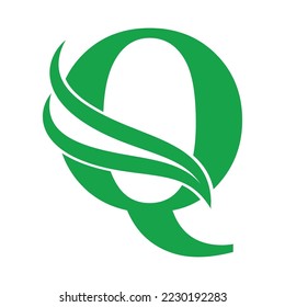 Capital Initial Buchstaben Q Logo mit Flügelsymbol. Wings-Design-Element, Anfangsbuchstabe Q-Logo-Symbol, Vorlage für das ursprüngliche Logo