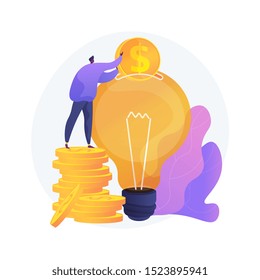 Capital investment, sponsorship. Money donation, startup funding, financial support. Philanthropy design element. Investor putting money in light bulb. Vector isolated concept metaphor illustration