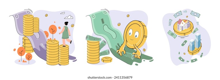 Capital investment vector illustration. Currency fluctuations can disrupt economic stability and influence market conditions Economical practices focus on optimizing resource utilization and financial