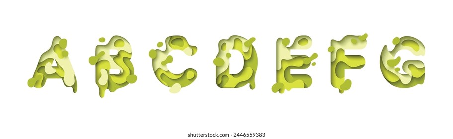 capital letter A, B, C, D, E, F, G, font design in paper cut style. vector illustration