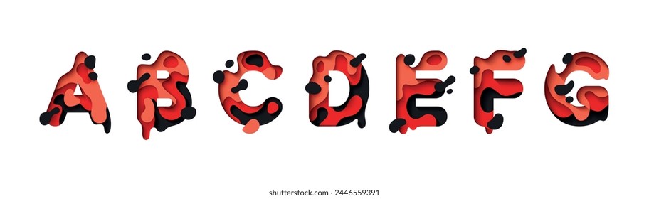 capital letter A, B, C, D, E, F, G, font design in paper cut style. vector illustration
