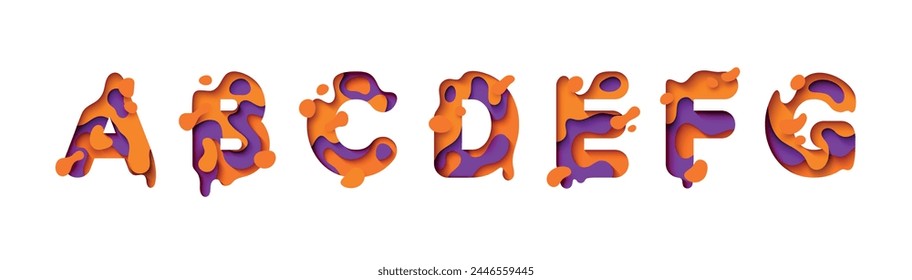 capital letter A, B, C, D, E, F, G, font design in paper cut style. vector illustration