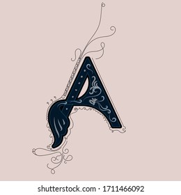 Capital letter A. Large letter. illuminated letter. Gothic styled alphabet. vector illustration