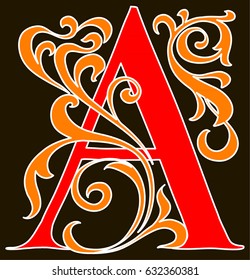 Capital letter A. Large letter. illuminated letter.