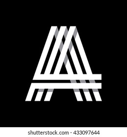 Capital letter A. Made of of three white stripes Overlapping with shadows. Logo, monogram, emblem trendy design.
